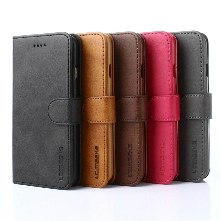 LC.IMEEKE Magnetic Clasp Closure PU Leather Case Folio Stand Flip Wallet Cover for iPhone SE (2020)/SE (2022)/8/7 4.7 inc