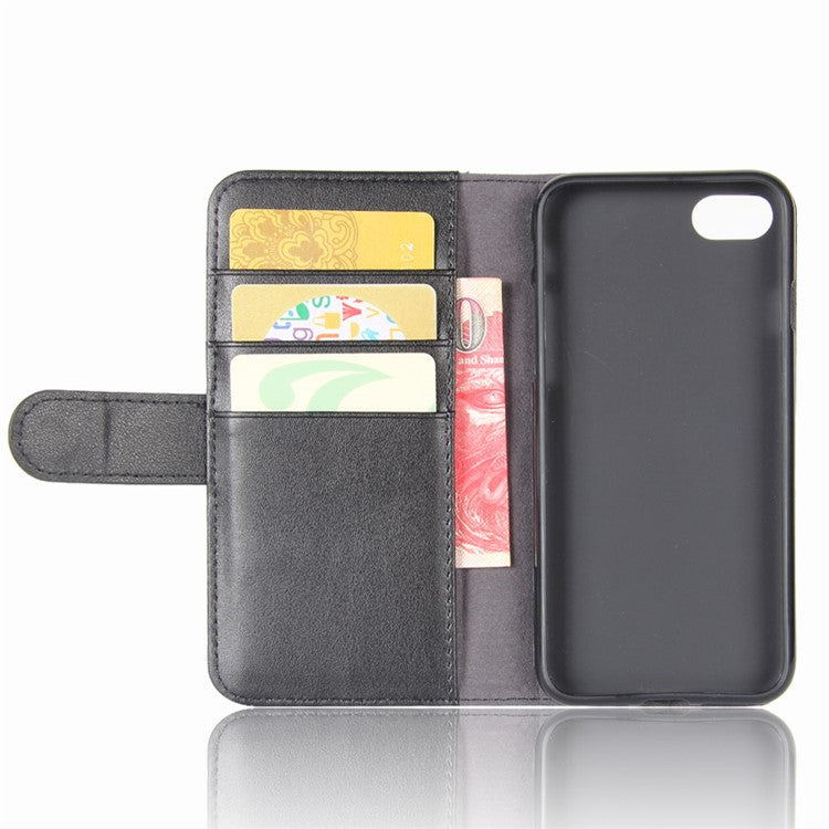 Genuine Split Leather Wallet Phone Protective Cover with Stand for iPhone SE (2020)/SE (2022)/8/7 4.7 inc
