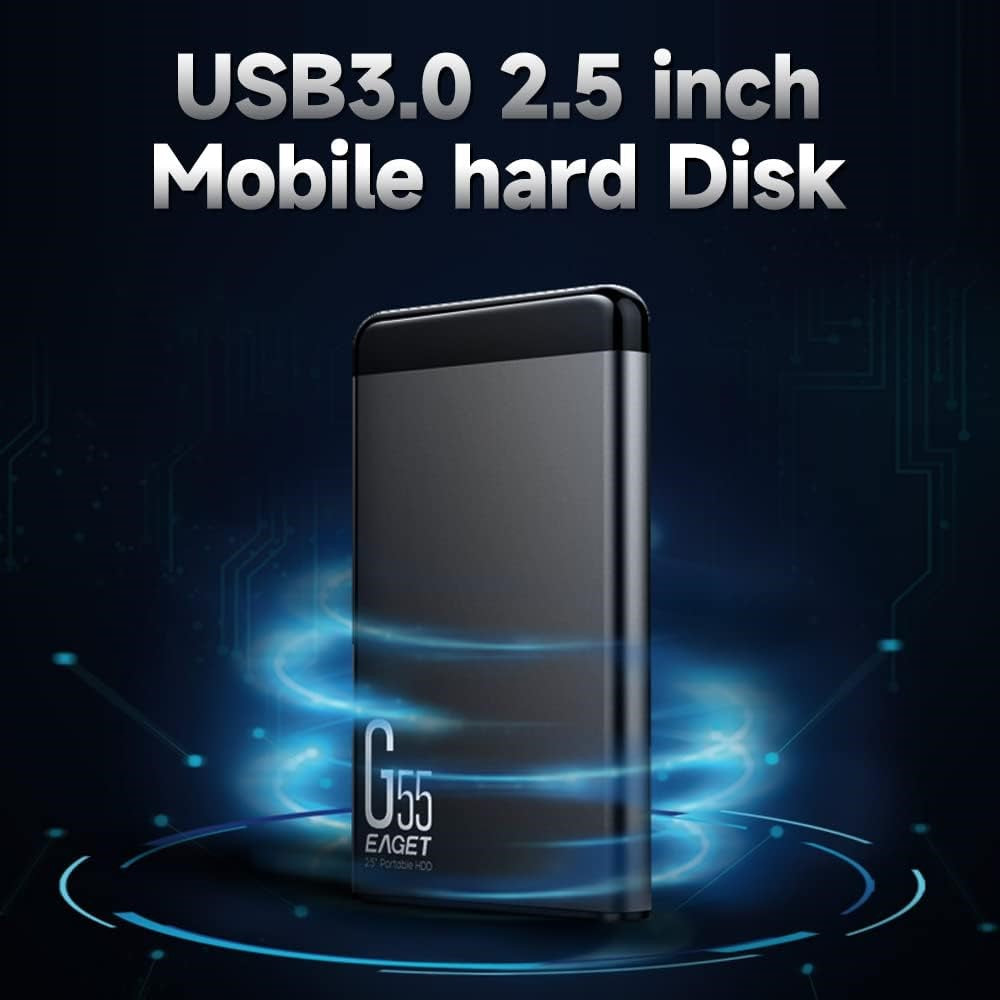EAGET G55 1TB 2.5 Inch Portable External Hard Drive USB 3.0 HDD Storage Drive with 110MB / s Read Speed