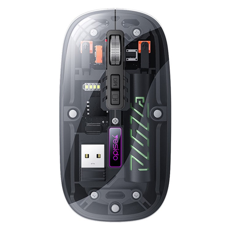 YESIDO KB29 Transparent Mus 800 / 1200 / 1600 DPI 2.4G + Bluetooth-kompatibel Dual Mode Trådlös Mikrofon