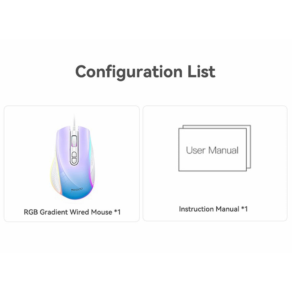 YESIDO KB51 RGB Gradient Wired Gaming Mouse 8 Buttons 7200 DPI Optical Sensor Mouse for PC Gaming