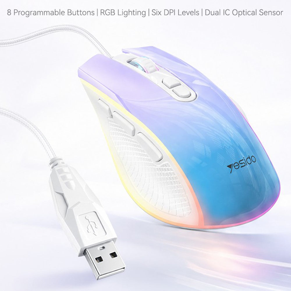 YESIDO KB51 RGB Gradient Wired Gaming Mouse 8 Buttons 7200 DPI Optical Sensor Mouse for PC Gaming