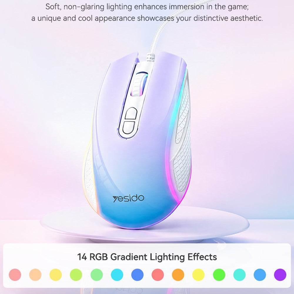 YESIDO KB51 RGB Gradient Wired Gaming Mouse 8 Buttons 7200 DPI Optical Sensor Mouse for PC Gaming