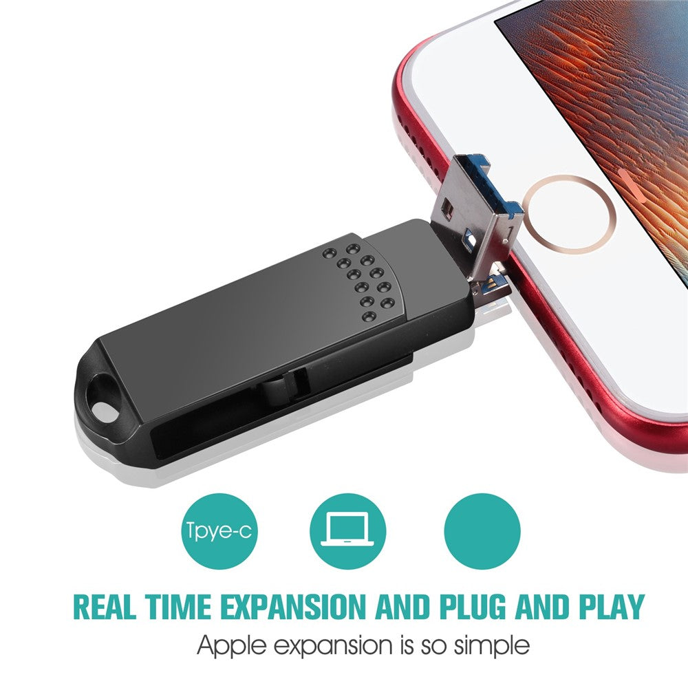 RICHWELL 256GB USB 3.0 High Speed Memory Stick 3 in 1 Flash Drive with USB-C / USB-A / iP Ports