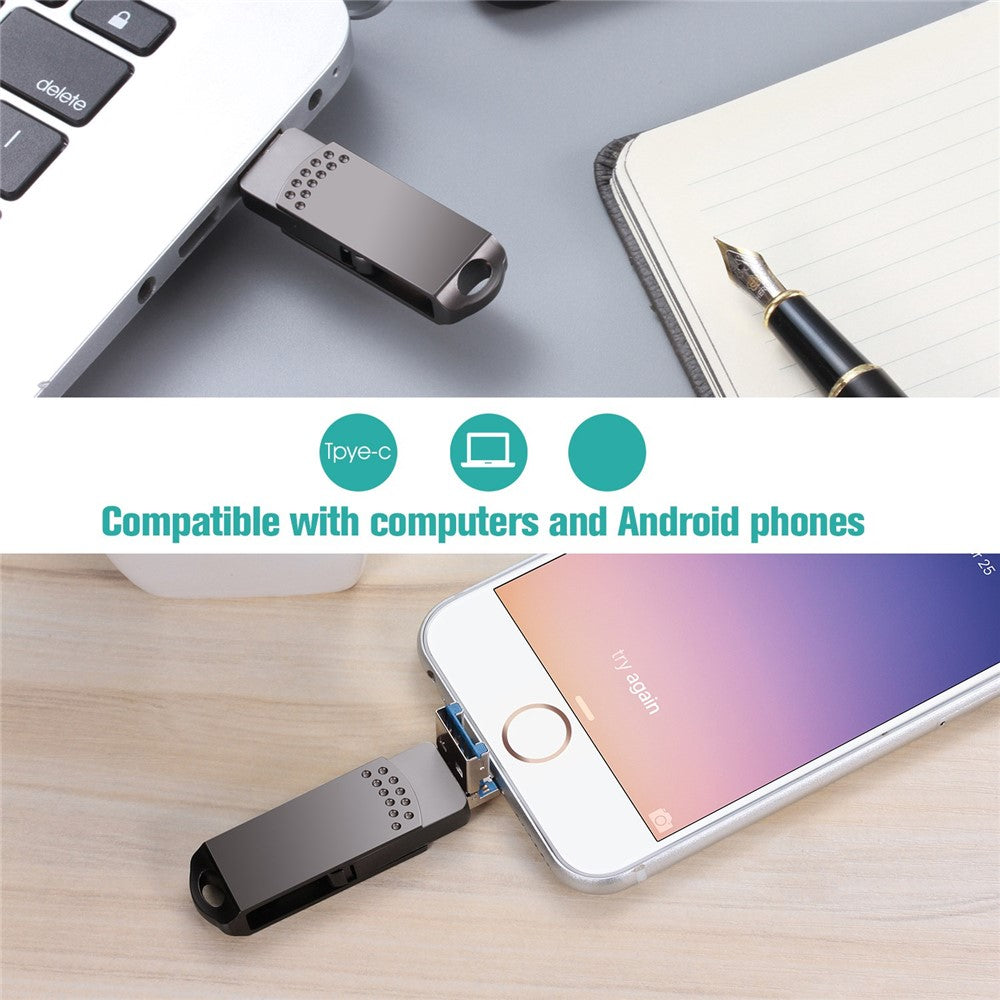 RICHWELL 256GB USB 3.0 High Speed Memory Stick 3 in 1 Flash Drive with USB-C / USB-A / iP Ports