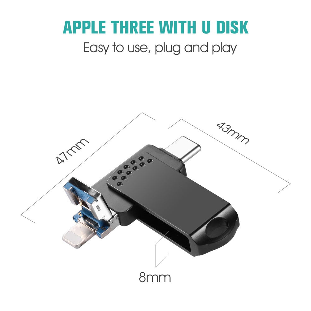 RICHWELL 256GB USB 3.0 High Speed Memory Stick 3 in 1 Flash Drive with USB-C / USB-A / iP Ports