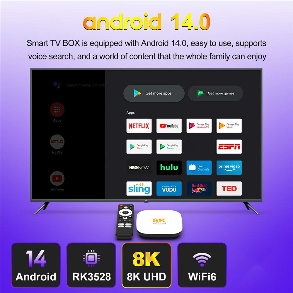 H96 MAX M2 Plus RK3528 Android 14.0 TV Box 4GB RAM + 128GB ROM 8K Ultra HD Streaming Device WiFi 6 BT5.4 Media Player
