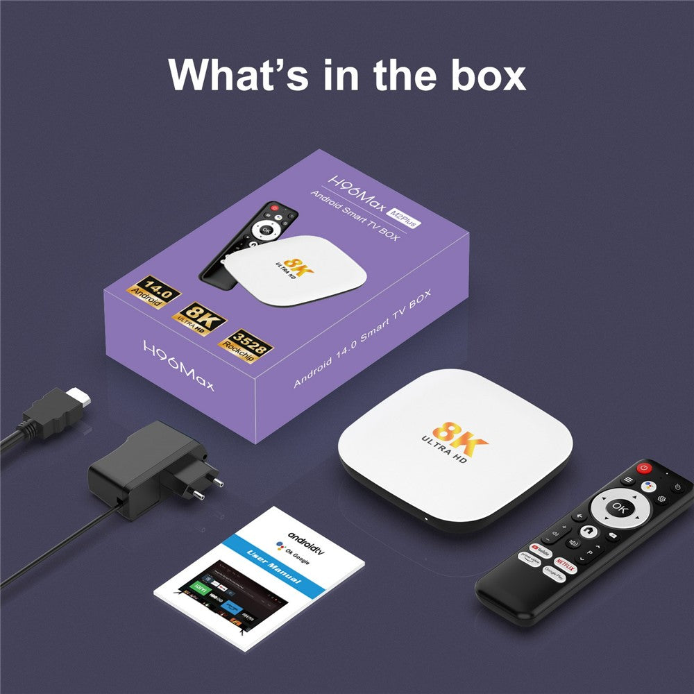 H96 MAX M2 Plus RK3528 Android 14.0 TV Box 4GB RAM + 128GB ROM 8K Ultra HD Streaming Device WiFi 6 BT5.4 Media Player