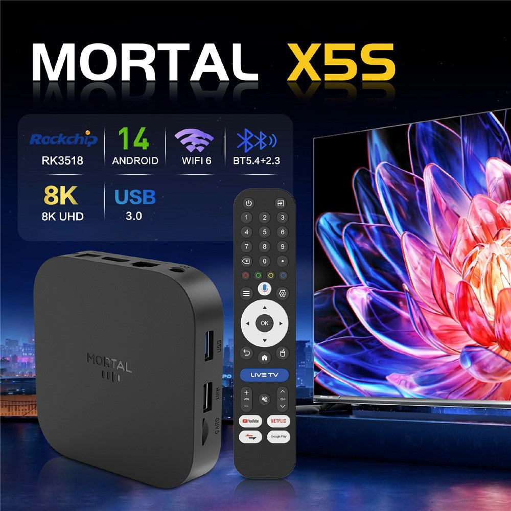 X5S 3518 Android TV Box RK3518 Chipset 8K HD WiFi 6 Bluetooth-compatible Voice Remote, 2+16GB