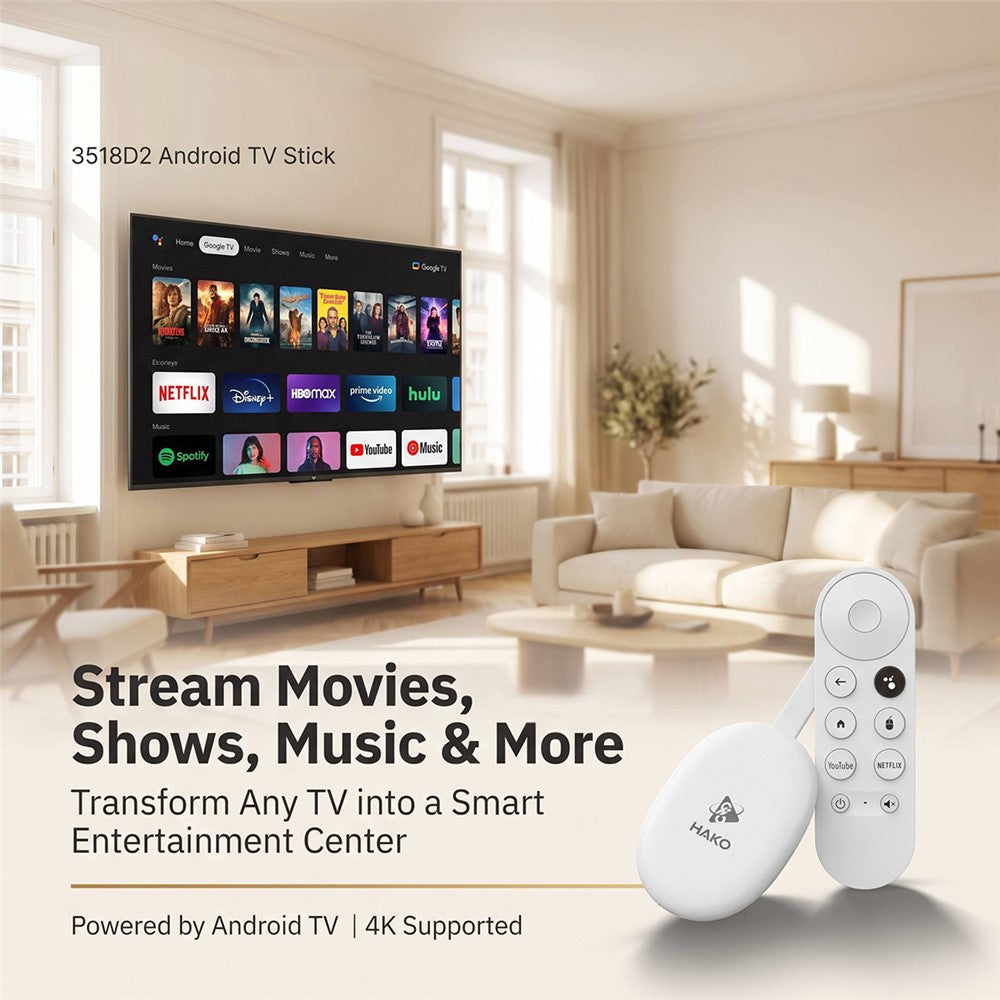 HAKO 2+16GB Android 14.0 TV Stick RK3518 Quad-Core 4K WiFi 6 Bluetooth-Compatible 5.4 with Remote