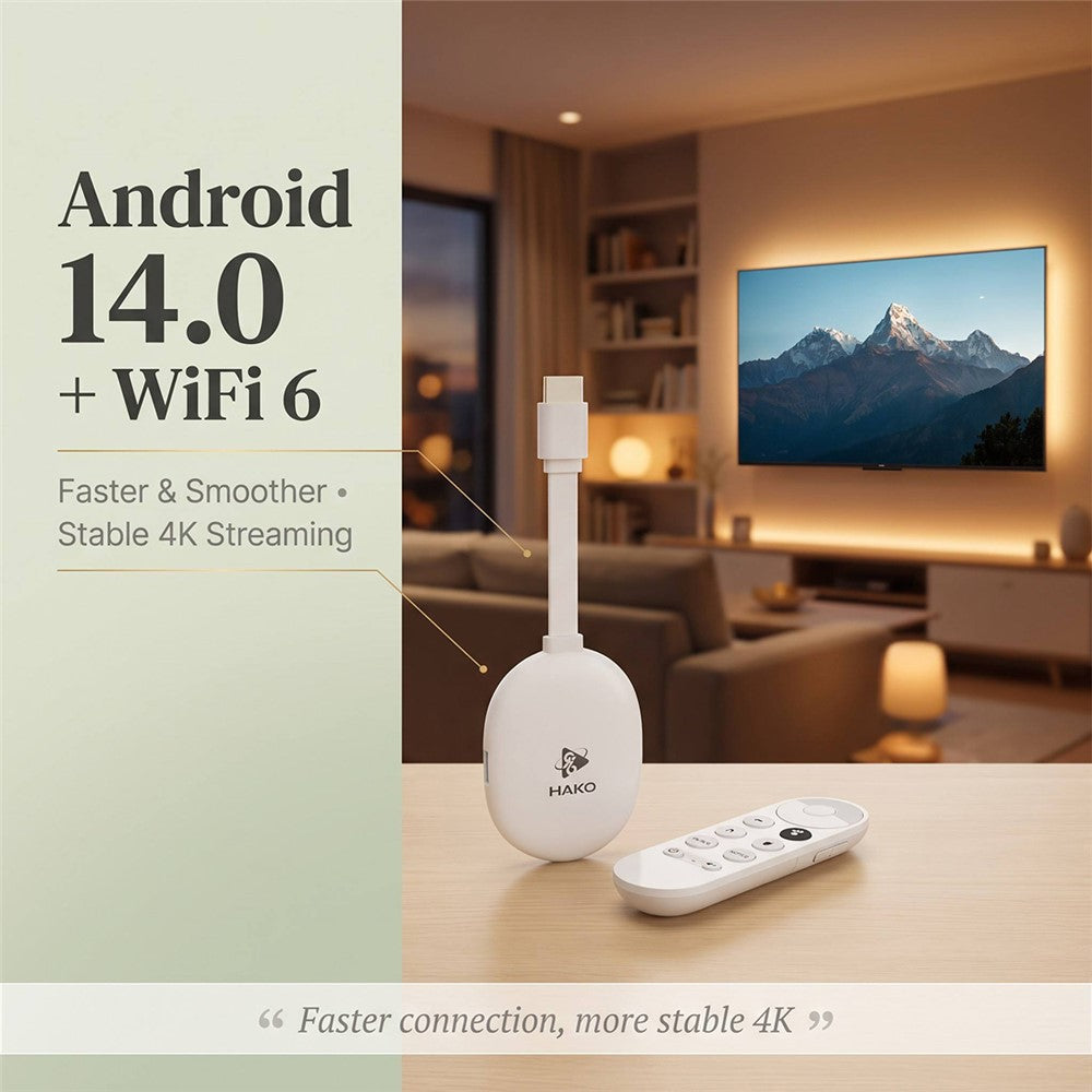HAKO 2+16GB Android 14.0 TV Stick RK3518 Quad-Core 4K WiFi 6 Bluetooth-Compatible 5.4 with Remote
