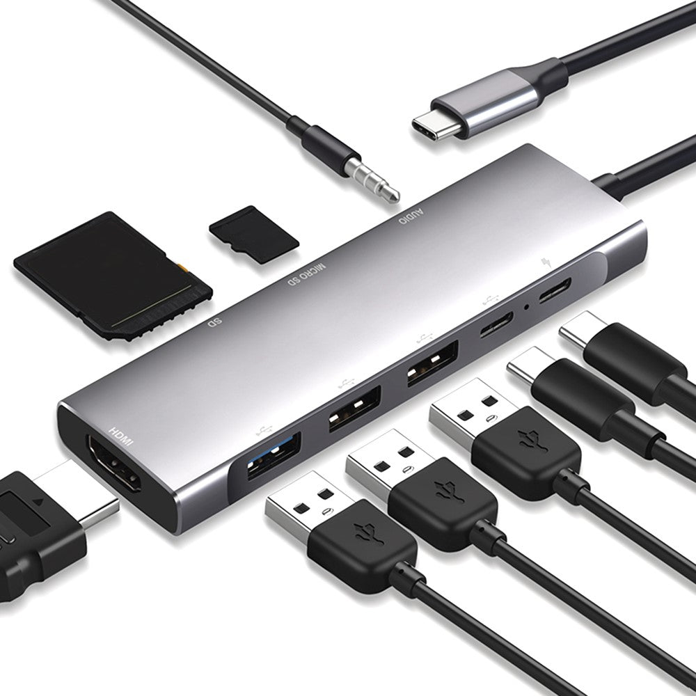 9 in 1 Docking Station 4K 30Hz USB C Hub HD Compatible 100W PD USB 3.0 + 2.0 Multiport Adapter for Laptop PC