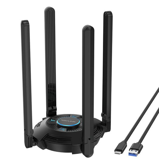WAVLINK WN695X2 AX5400 Tri-Band Wireless Adapter USB WiFi 6 Dongle 4 Antennas Receiver