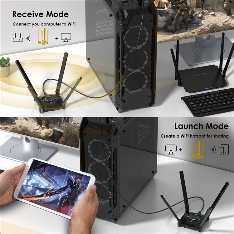 WAVLINK WN695X2 AX5400 Tri-Band Wireless Adapter USB WiFi 6 Dongle 4 Antennas Receiver