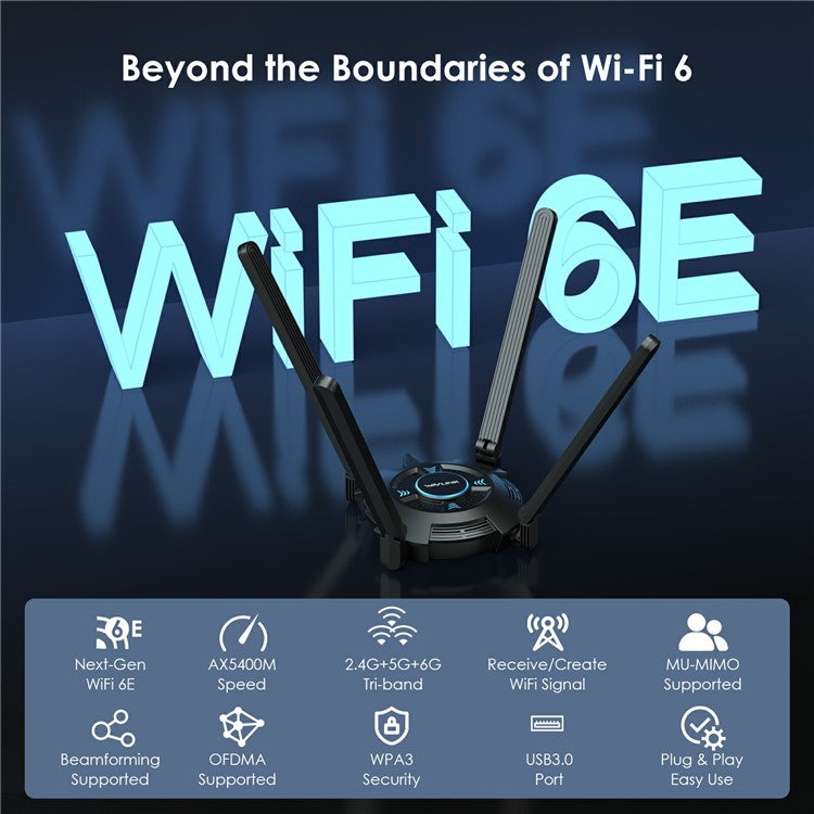 WAVLINK WN695X2 AX5400 Tri-Band Wireless Adapter USB WiFi 6 Dongle 4 Antennas Receiver