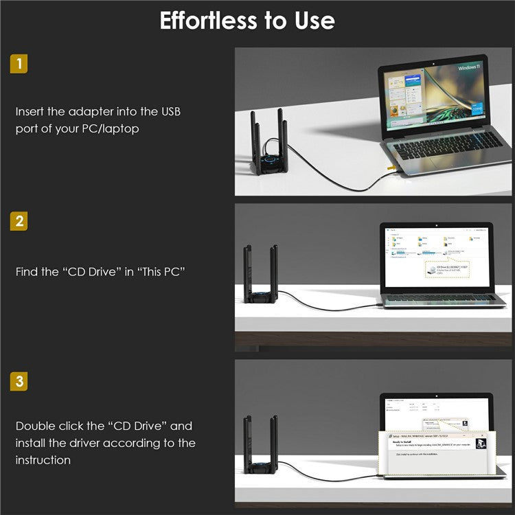 WAVLINK WN695X2 AX5400 Tri-Band Wireless Adapter USB WiFi 6 Dongle 4 Antennas Receiver