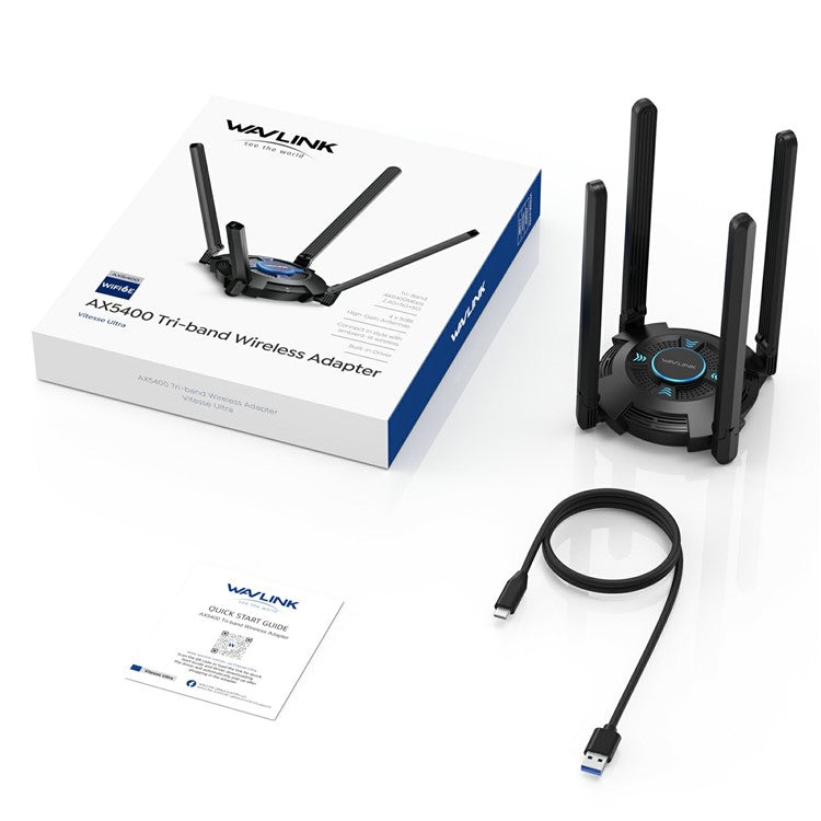 WAVLINK WN695X2 AX5400 Tri-Band Wireless Adapter USB WiFi 6 Dongle 4 Antennas Receiver