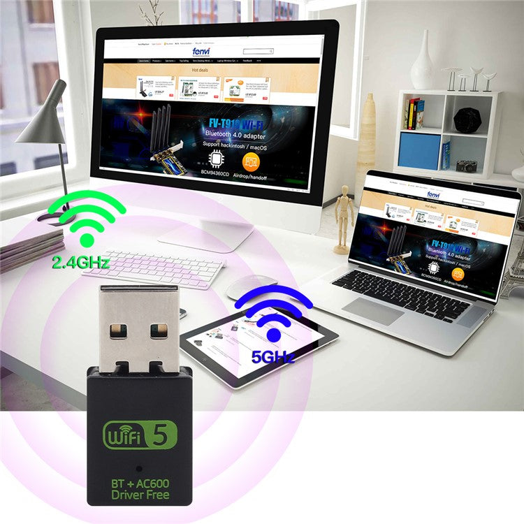USB WiFi Bluetooth-kompatibel adapter 600 Mbps 2,4/5Ghz Dual Band Wireless Ethernet Receiver Mini USB WiFi Dongle för stationär PC/laptop