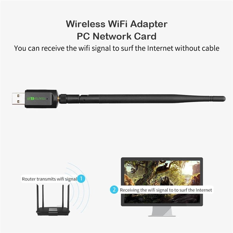 Bluetooth-compatible WiFi Adapter USB Antenna Dongle Ethernet 600Mbps Dual Band Wireless Network Card