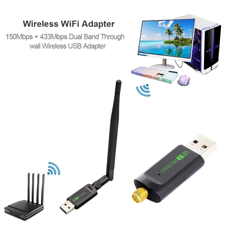 Bluetooth-compatible WiFi Adapter USB Antenna Dongle Ethernet 600Mbps Dual Band Wireless Network Card