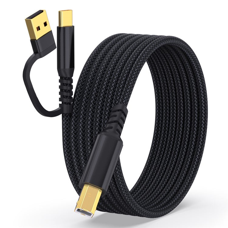 3m USB / Type-C to Square USB Type-B 2 in 1 Printer Cable Braided Printing Connection Cor