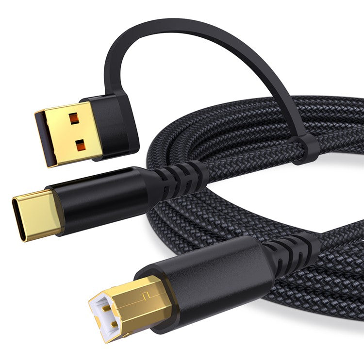 3m USB / Type-C to Square USB Type-B 2 in 1 Printer Cable Braided Printing Connection Cor