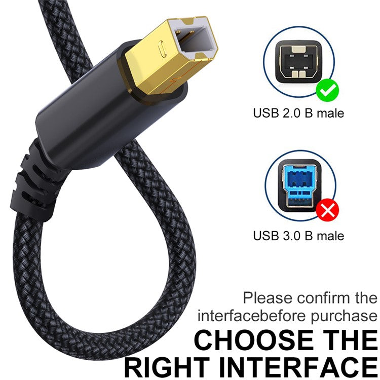 3m USB / Type-C to Square USB Type-B 2 in 1 Printer Cable Braided Printing Connection Cor