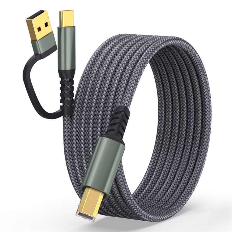 3m USB / Type-C to Square USB Type-B 2 in 1 Printer Cable Braided Printing Connection Cor