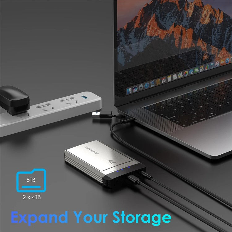 WAVLINK ST347 Dual Slot M.2 SSD-hölje USB-C 3.2 Gen2 10Gbps One-Click Offline Clone för datamigrering/säkerhetskopiering