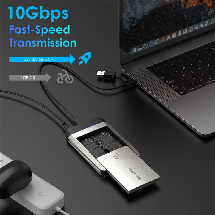 WAVLINK ST347 Dual Slot M.2 SSD-hölje USB-C 3.2 Gen2 10Gbps One-Click Offline Clone för datamigrering/säkerhetskopiering