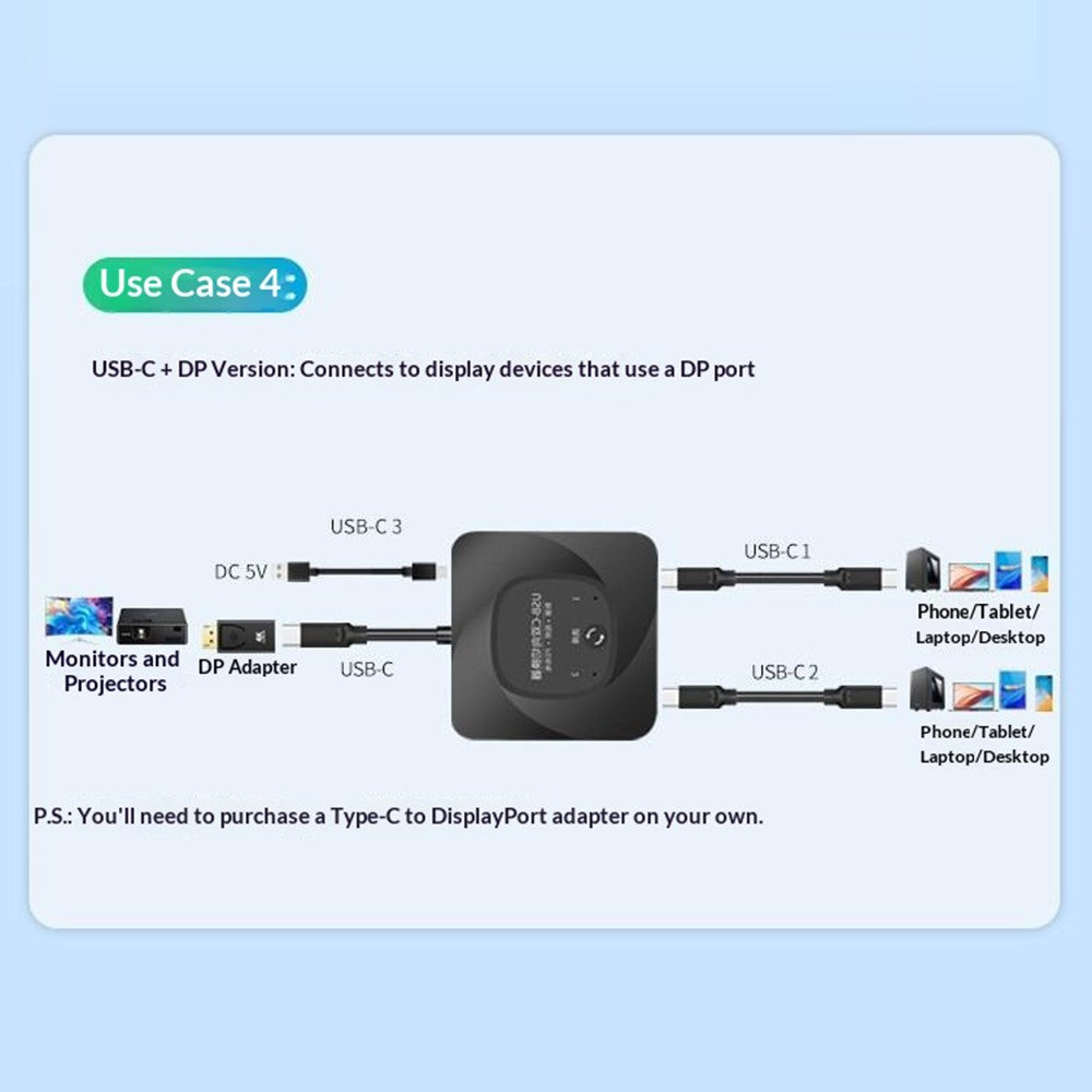 C-HD019 USB-C Switch 2-in-1 Out Bidirectional Converter 8K 60Hz 10Gbps Data Transfer 100W PD Charging