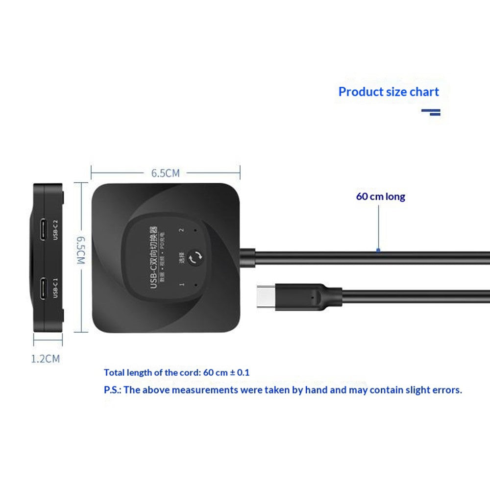 C-HD019 USB-C Switch 2-in-1 Out Bidirectional Converter 8K 60Hz 10Gbps Data Transfer 100W PD Charging