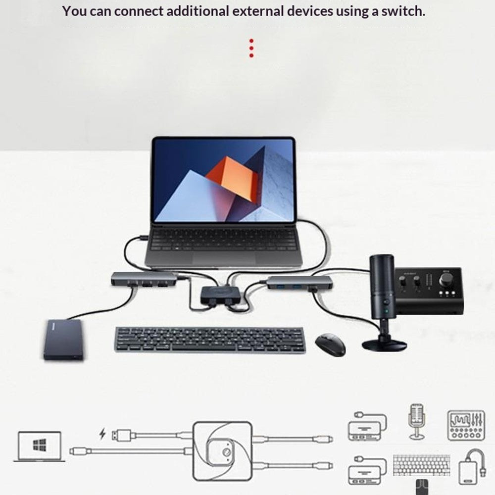 C-HD019 USB-C Switch 2-in-1 Out Bidirectional Converter 8K 60Hz 10Gbps Data Transfer 100W PD Charging