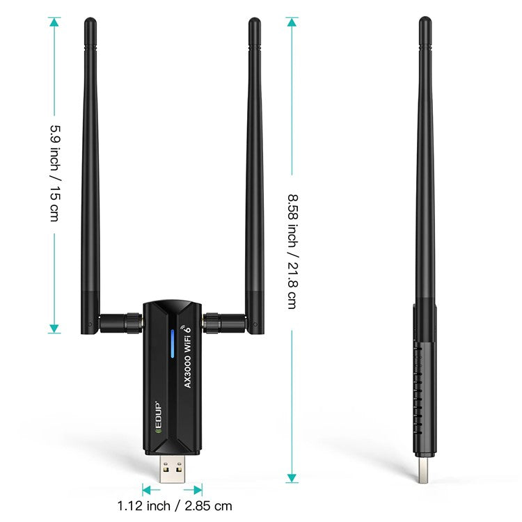 EDUP EP-AX1672 AX3000 USB 3.0 WiFi 6E nätverksadapter 2,4GHz / 5GHz / 6GHz MTK7921AU Chipset Nätverkskontakt