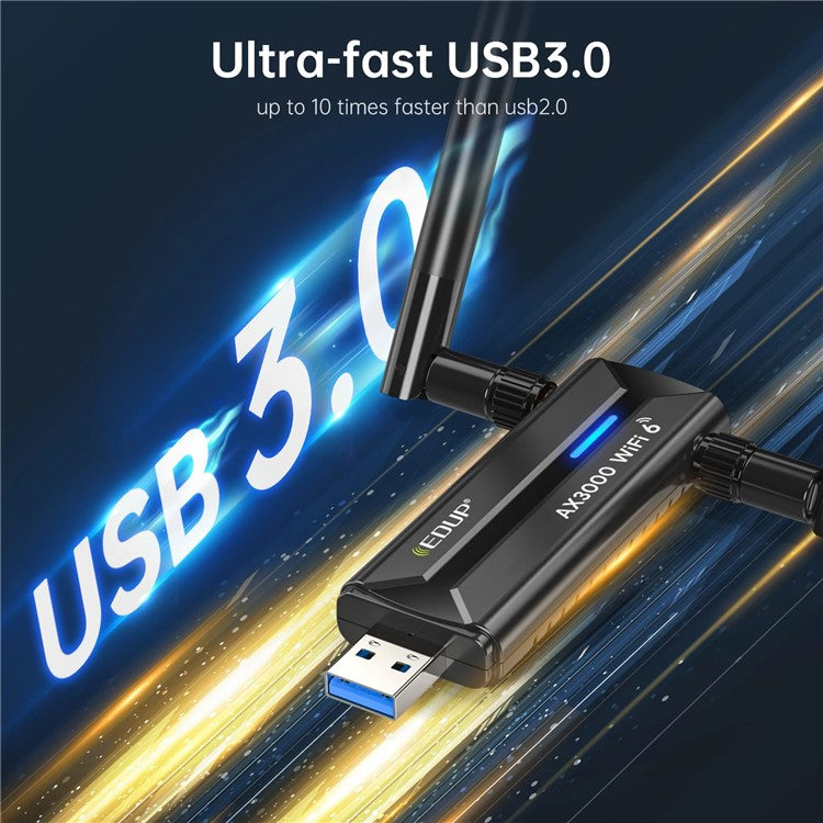 EDUP EP-AX1672 AX3000 USB 3.0 WiFi 6E nätverksadapter 2,4GHz / 5GHz / 6GHz MTK7921AU Chipset Nätverkskontakt