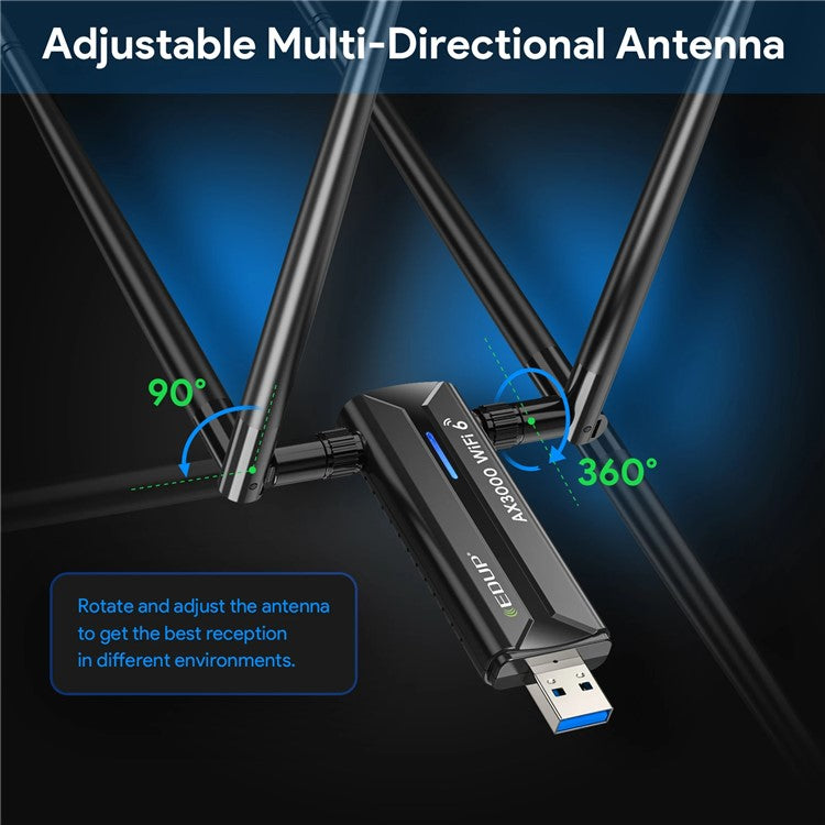 EDUP EP-AX1672 AX3000 USB 3.0 WiFi 6E nätverksadapter 2,4GHz / 5GHz / 6GHz MTK7921AU Chipset Nätverkskontakt