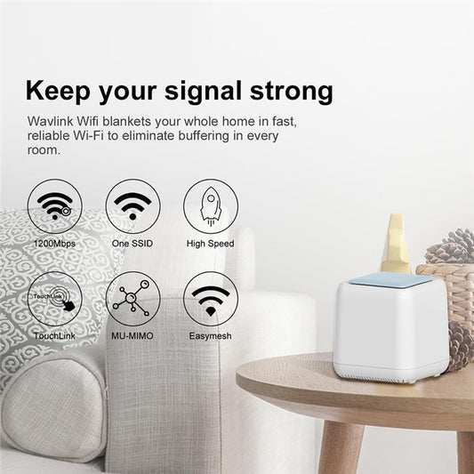 WAVLINK WS-WN535M2-C 2pcs Mesh Wireless Router 2.4G / 5.0GHz AC1200 Dual Band WiFi Signal Booster with 2pcs Power Adapter for Home Offic
