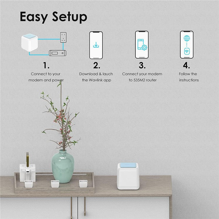 WAVLINK WS-WN535M2-C 2pcs Mesh Wireless Router 2.4G / 5.0GHz AC1200 Dual Band WiFi Signal Booster with 2pcs Power Adapter for Home Offic