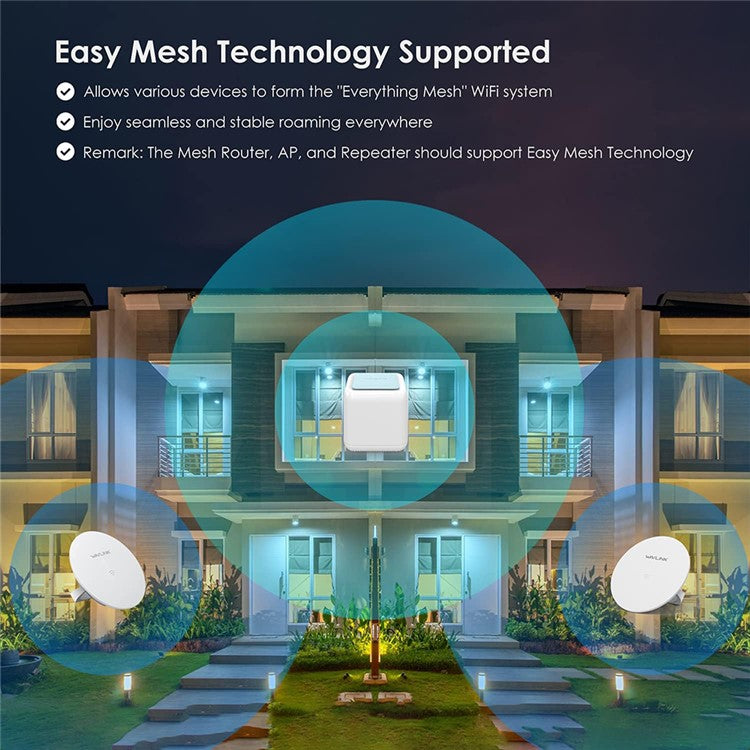 WAVLINK WS-WN535M2-C 2pcs Mesh Wireless Router 2.4G / 5.0GHz AC1200 Dual Band WiFi Signal Booster with 2pcs Power Adapter for Home Offic