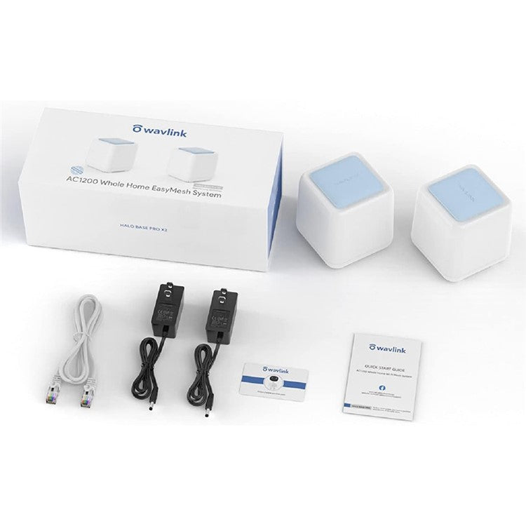 WAVLINK WS-WN535M2-C 2pcs Mesh Wireless Router 2.4G / 5.0GHz AC1200 Dual Band WiFi Signal Booster with 2pcs Power Adapter for Home Offic