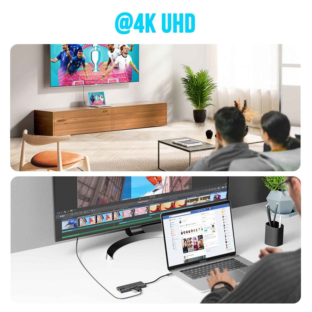 LEMORELE TC24L 5 in 1 USB-C Hub PD 100W Charging 4K HD Gigabit Ethernet Expansion Dock