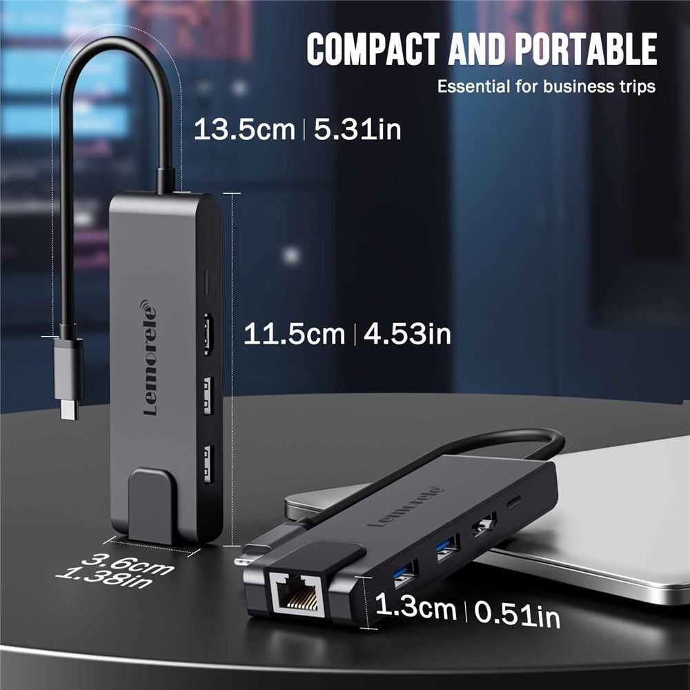 LEMORELE TC24L 5 in 1 USB-C Hub PD 100W Charging 4K HD Gigabit Ethernet Expansion Dock