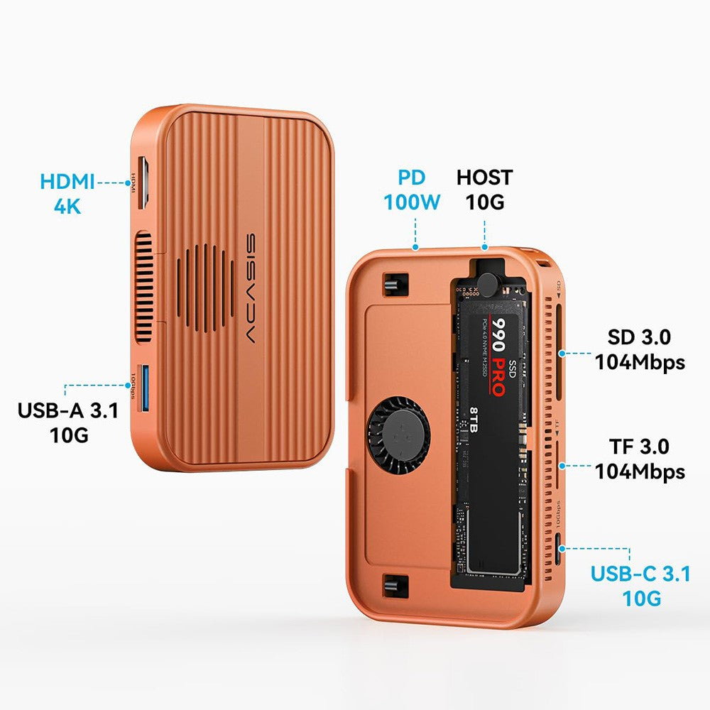 ACASIS EC-1401 10Gbps Magnetic M.2 NVMe SSD Enclosure 6 in 1 USB-C Docking Station with Cooling Fan