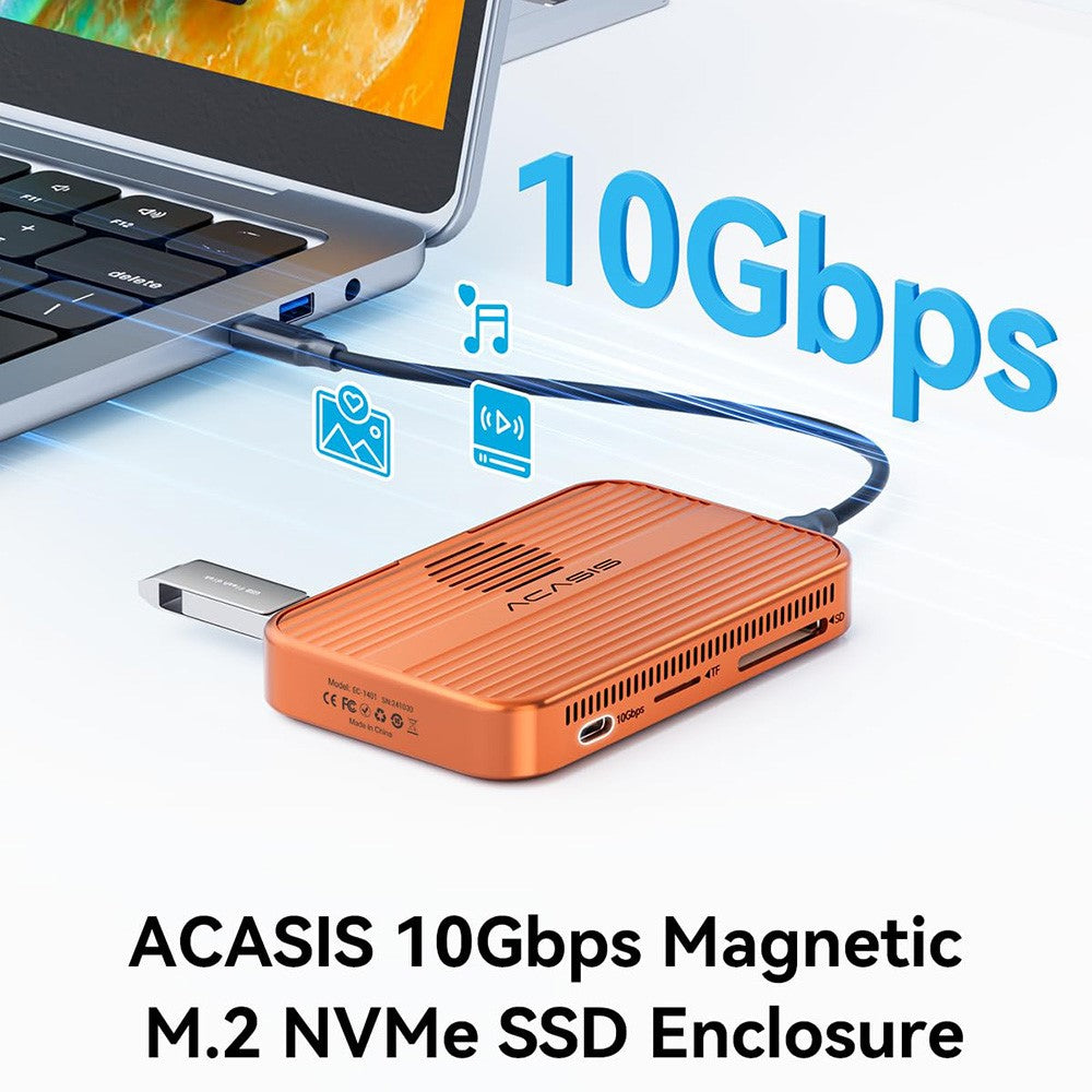 ACASIS EC-1401 10Gbps Magnetic M.2 NVMe SSD Enclosure 6 in 1 USB-C Docking Station with Cooling Fan