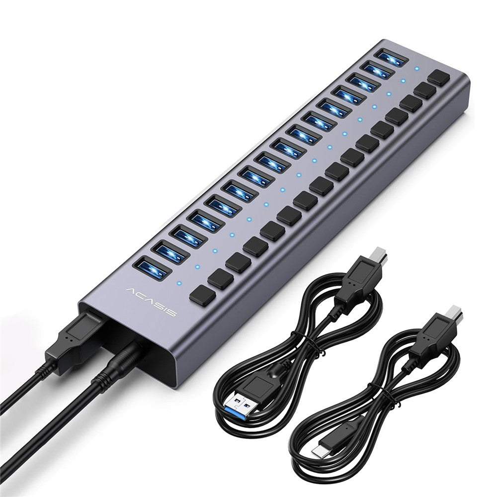 ACASIS HS-716 16-Port USB 3.2 Hub 10Gbps Data Transfer Aluminum Alloy Splitter with 96W Power Adapter for PC Laptop