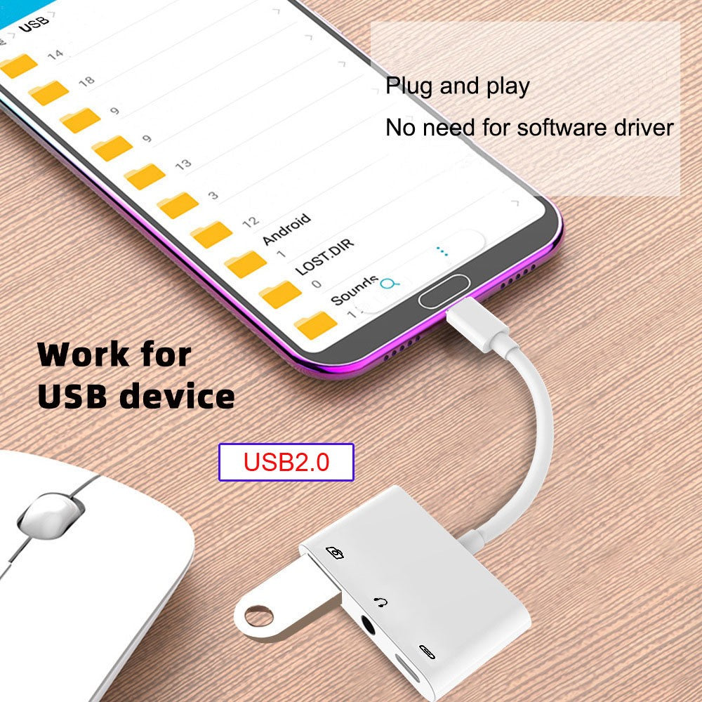 UC-155-TC004 Type C to 3.5mm Audio + Type-A USB2.0 OTG Female with PD Power Charge Adapter for Laptop Tablet Phone