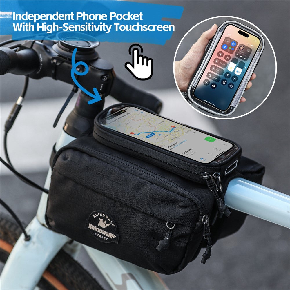 RHINOWALK BCT0205 Bike Frame Bag Bicycle Top Tube Bag Waterproof Saddle Bag with Rain Cover for Outdoor Cycling