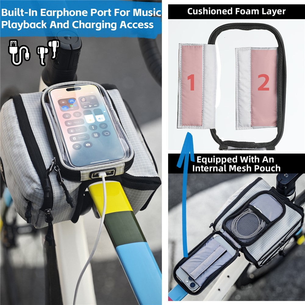 RHINOWALK BCT0205 Bike Frame Bag Bicycle Top Tube Bag Waterproof Saddle Bag with Rain Cover for Outdoor Cycling