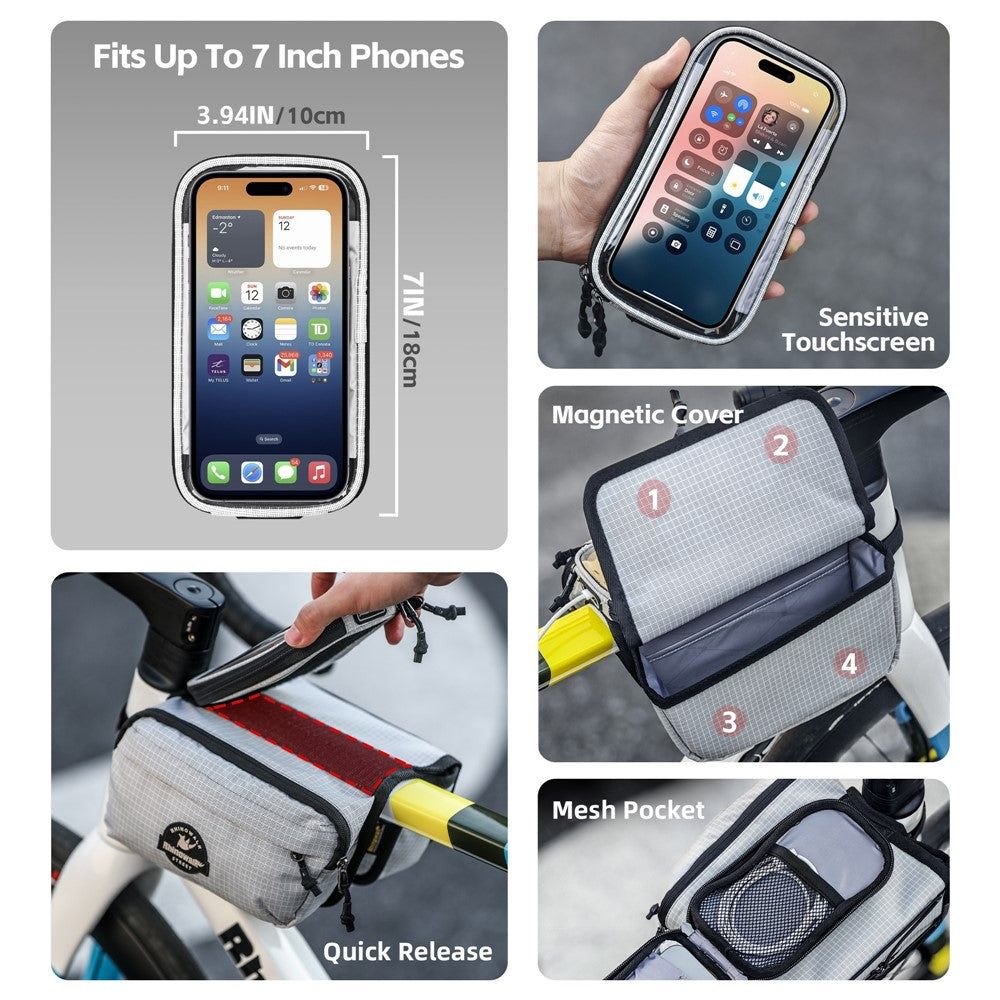 RHINOWALK BCT0205 Bike Frame Bag Bicycle Top Tube Bag Waterproof Saddle Bag with Rain Cover for Outdoor Cycling