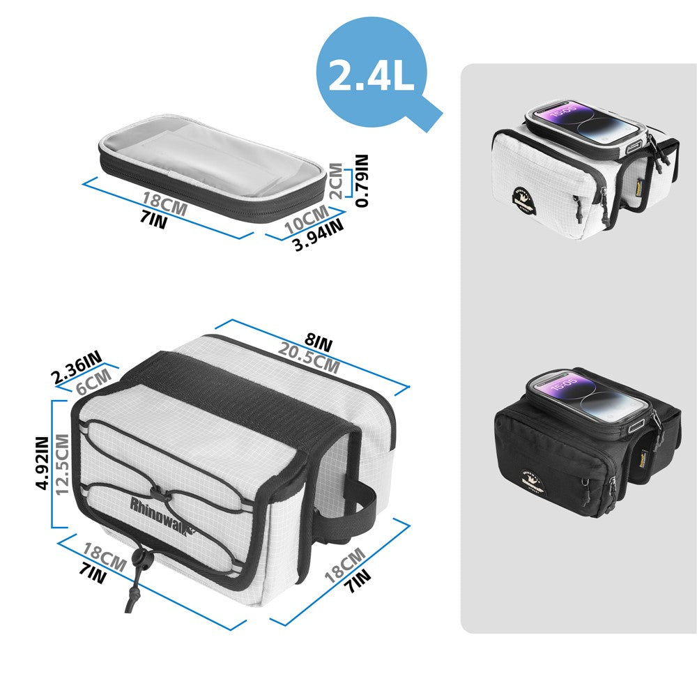 RHINOWALK BCT0205 Bike Frame Bag Bicycle Top Tube Bag Waterproof Saddle Bag with Rain Cover for Outdoor Cycling